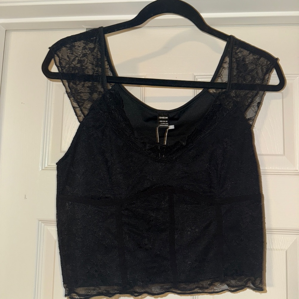 SHEIN Black Sheer Lace Top